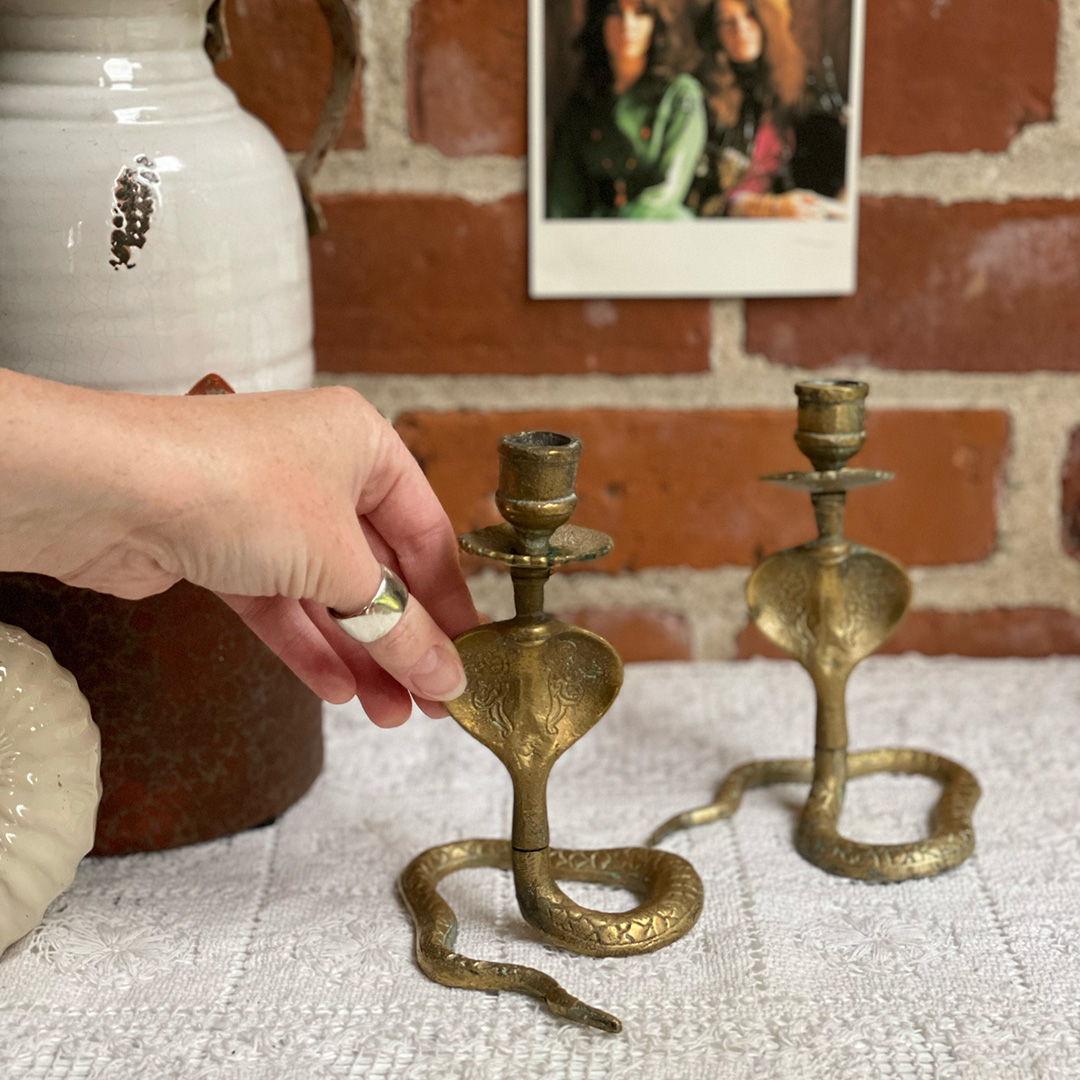 Brass Cobra Mini Candlesticks